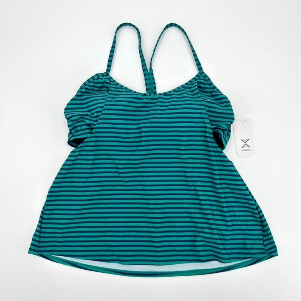 Xersion Womens XL Green Striped Racerback Tankini Swim Top Removable Cups NWT